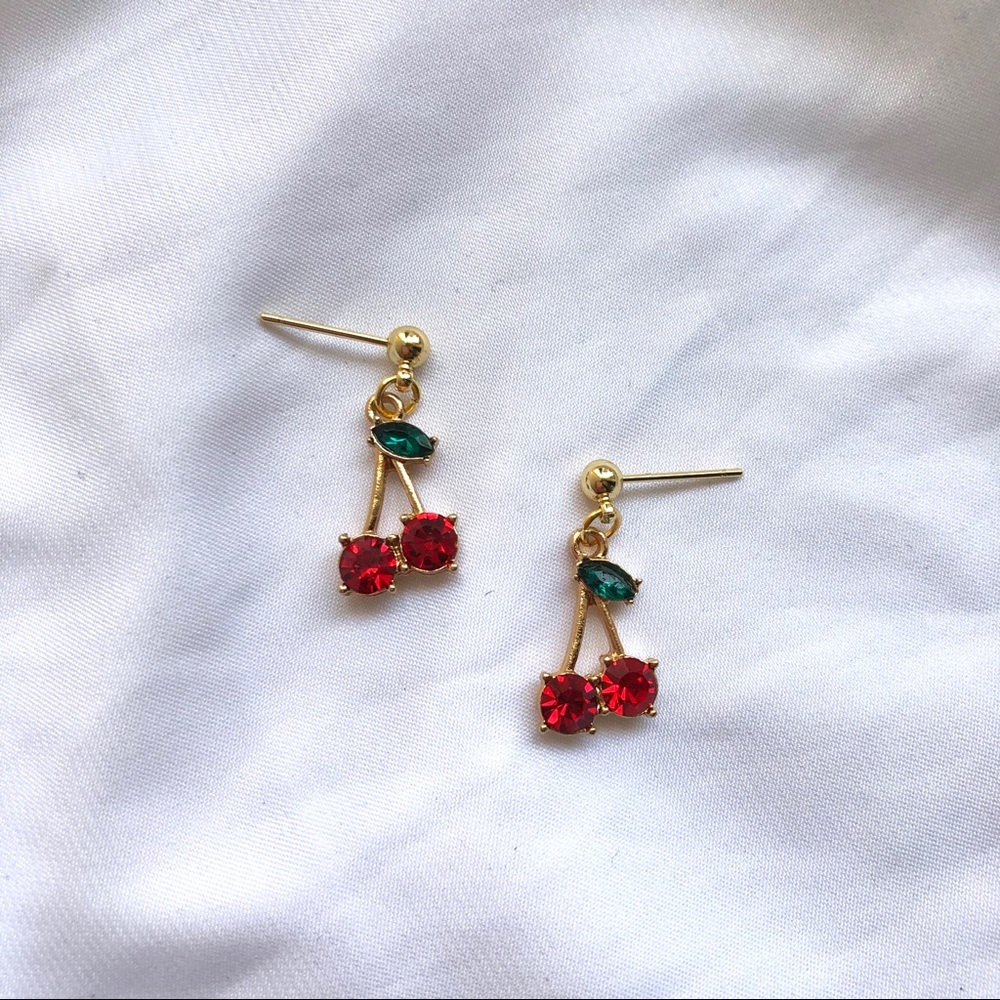 COPY - Gold Cherry Diamond Crystal Earrings